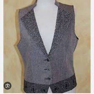 Coldwater Creek Vest Gray Herringbone Beaded Elegant Vest Jacket Button Down